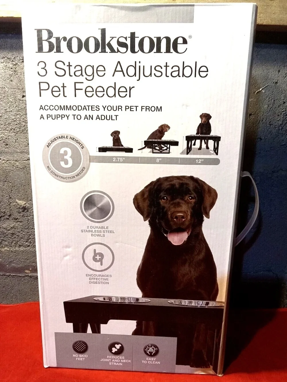 Brookstone 3-Stage Adjustable Pet Feeder - Brown